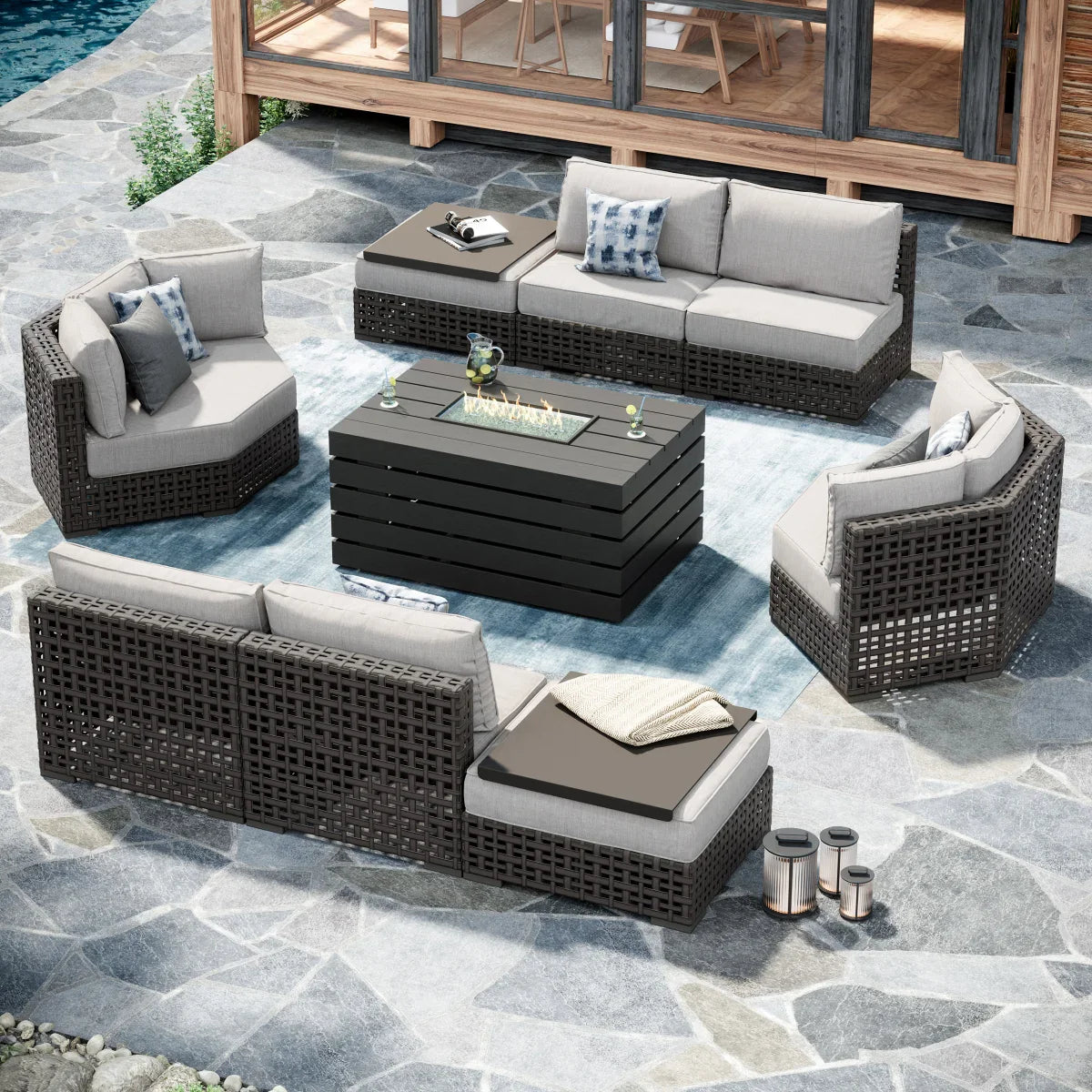 Sirio Oceanside 9-piece Fire Outdoor Seating Set