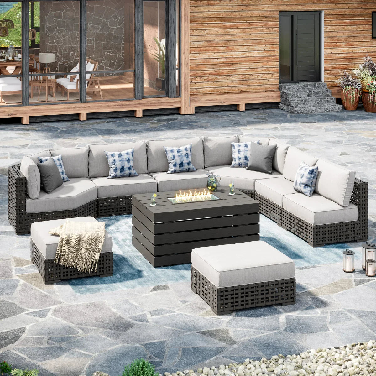 Sirio Oceanside 9-piece Fire Outdoor Seating Set