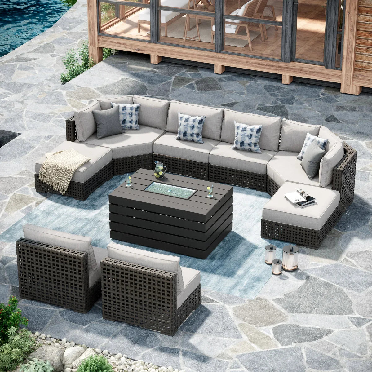 Sirio Oceanside 9-piece Fire Outdoor Seating Set