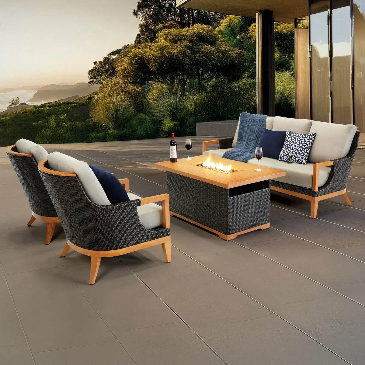 Galina 4-piece Fire Outdoor Seating Set