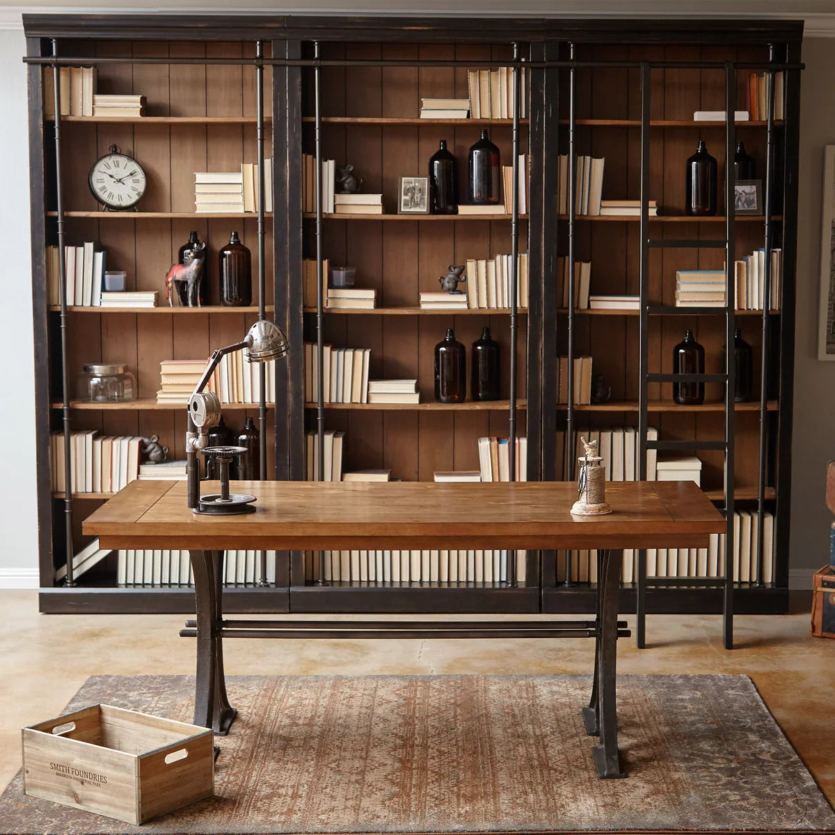 Tuscan 3-piece 94" Bookcase Wall, Ladder and Writing Desk