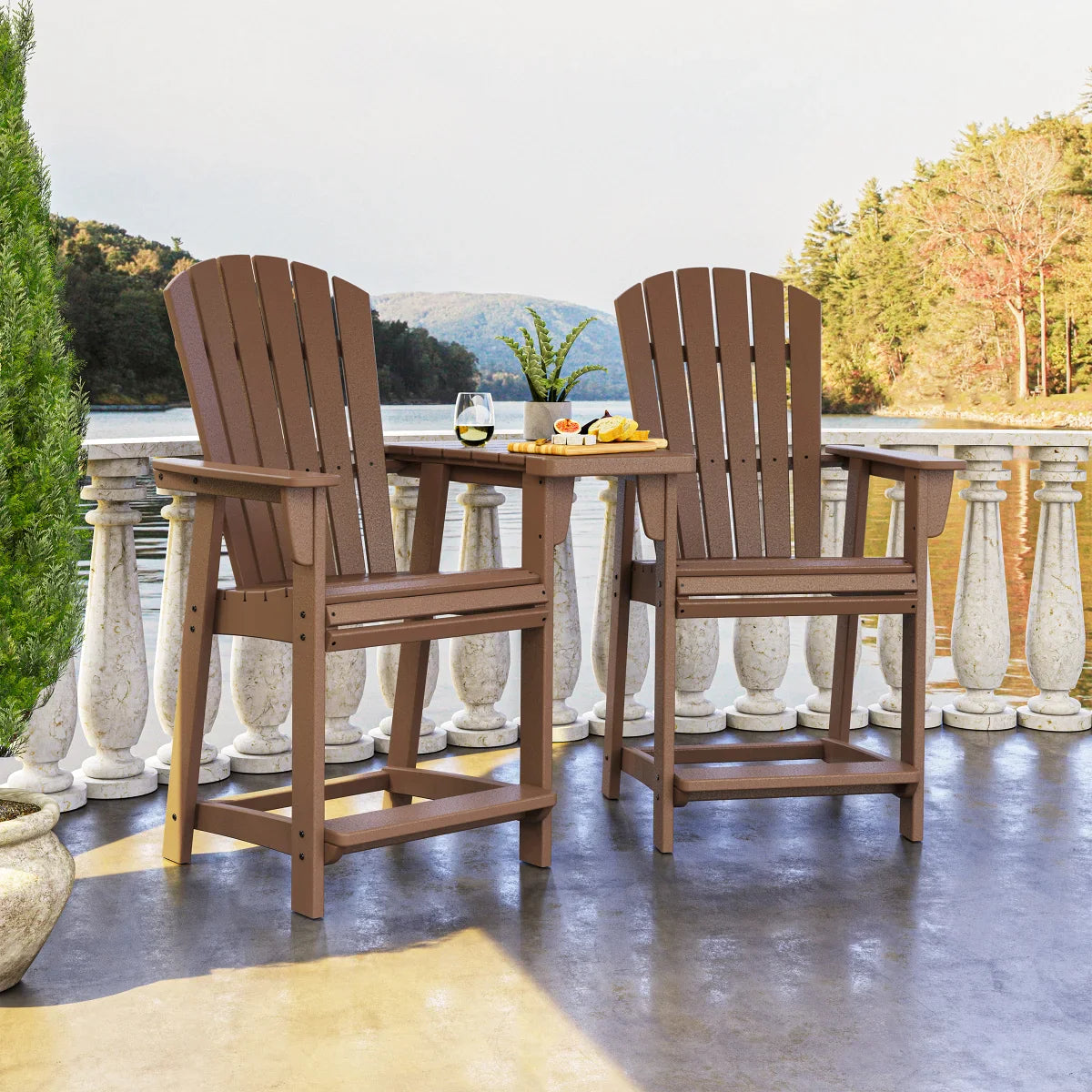 Polywood Portside 3-piece Shellback Counter Chair Set with Connecting Table