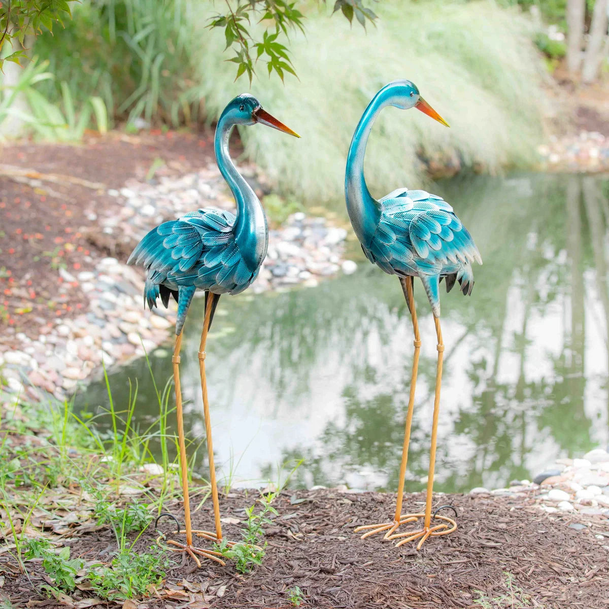 35” Blue Heron Statue Pair