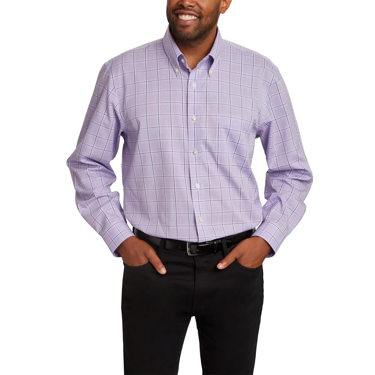 Kirkland Signature Men’s Traditional Fit Dress Shirt, Purple White Glen Plaid