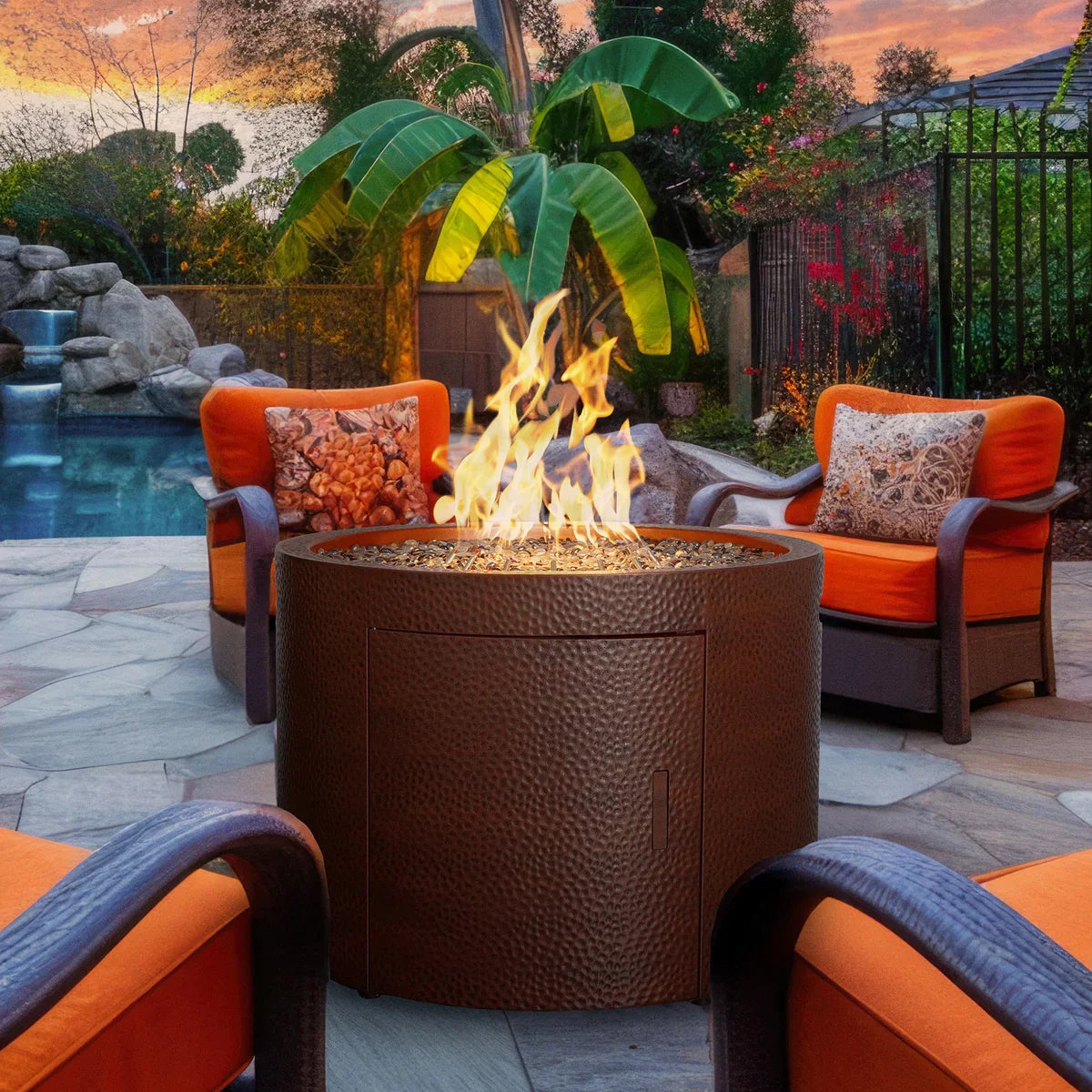FlamePro Hammertone Finish Gas Fire Pit with Lid