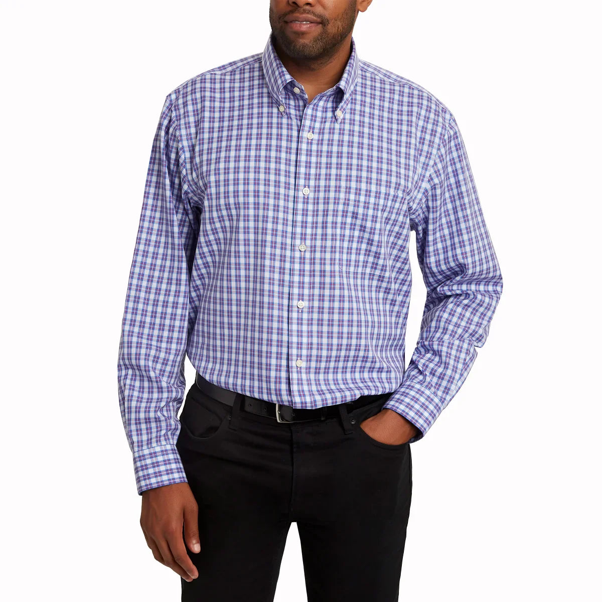 Kirkland Signature Men’s Traditional Fit Dress Shirt, Red Blue Check