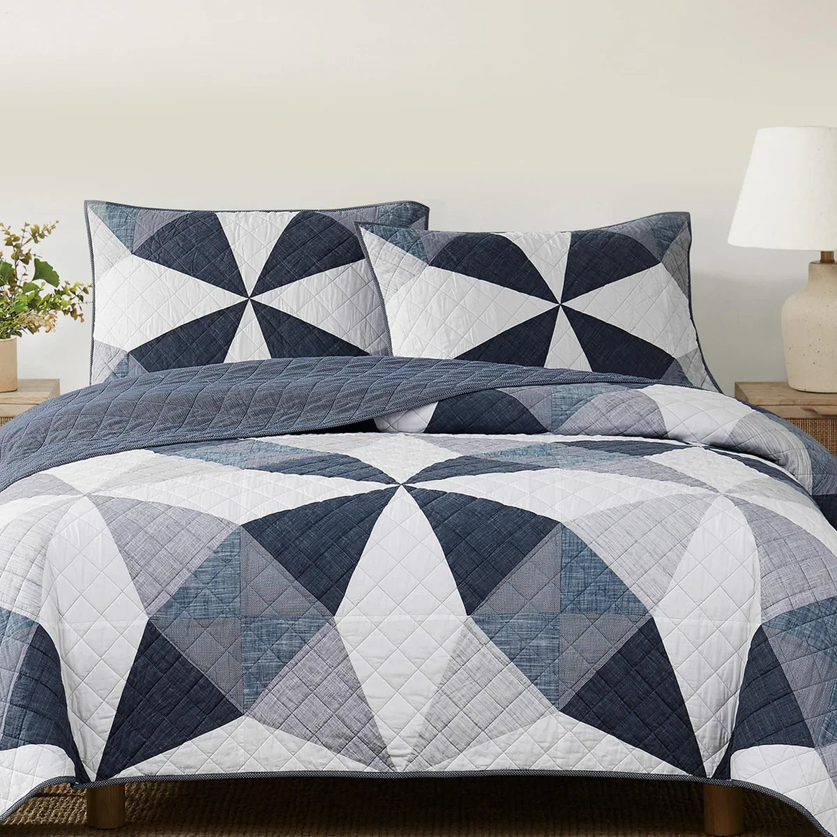 Origami Pieced Nautical Patchwork 3-piece Quilt Set