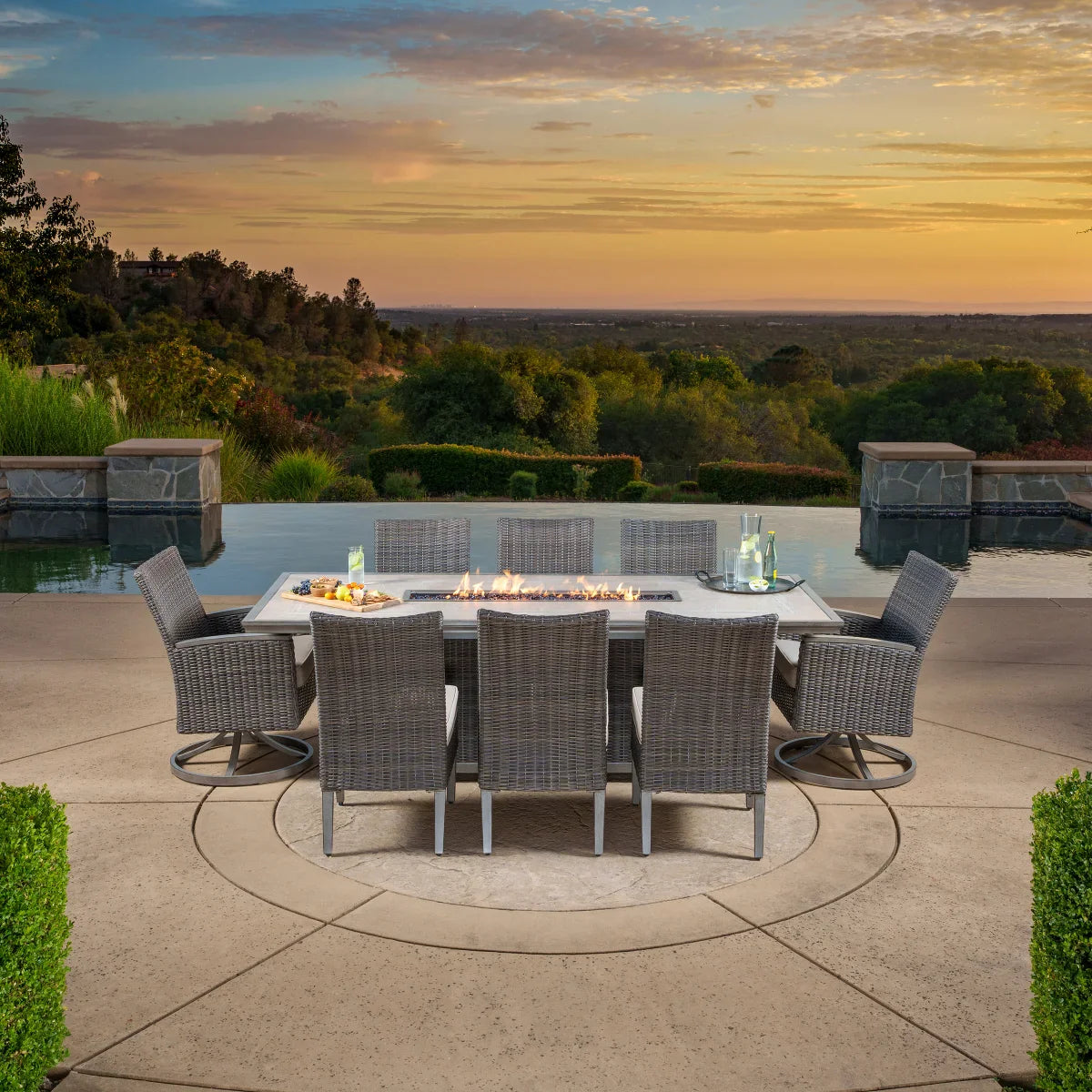 SunVilla Vineyard 9-piece Fire Outdoor Dining Set