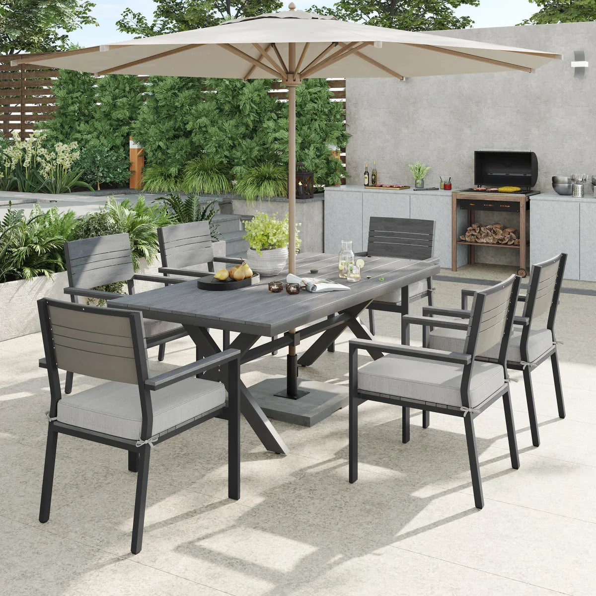 Sirio Colonial 7-piece Dining Set, Gray