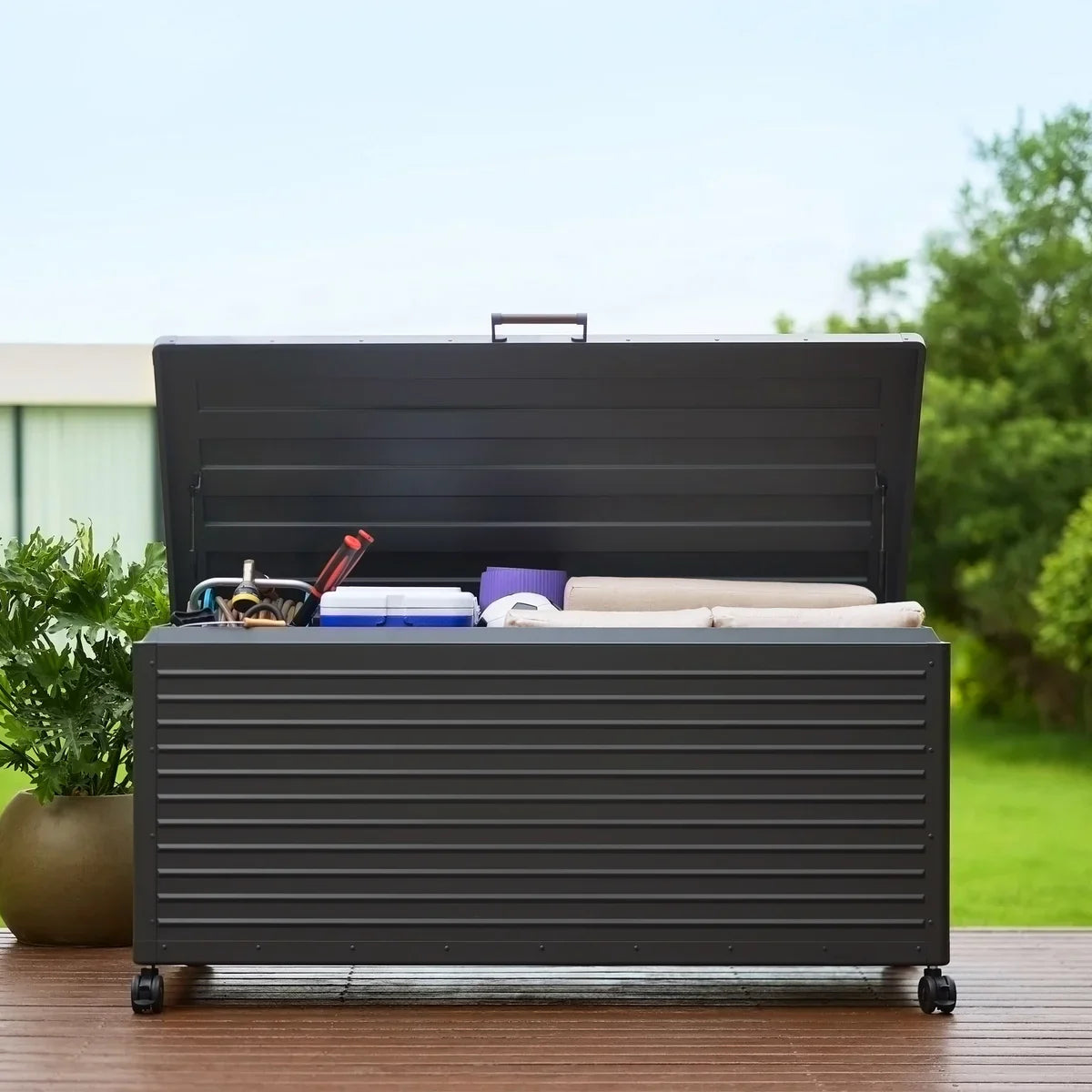Mirador 205 Gallon Powder Coated Durable Metal Storage Box with Lockable Wheeled Base