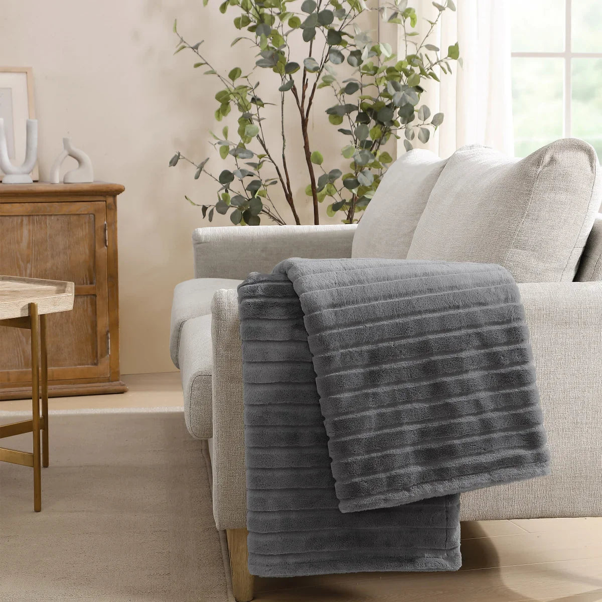 Jennifer Adams Luxe Faux Rabbit Fur Channel Throw