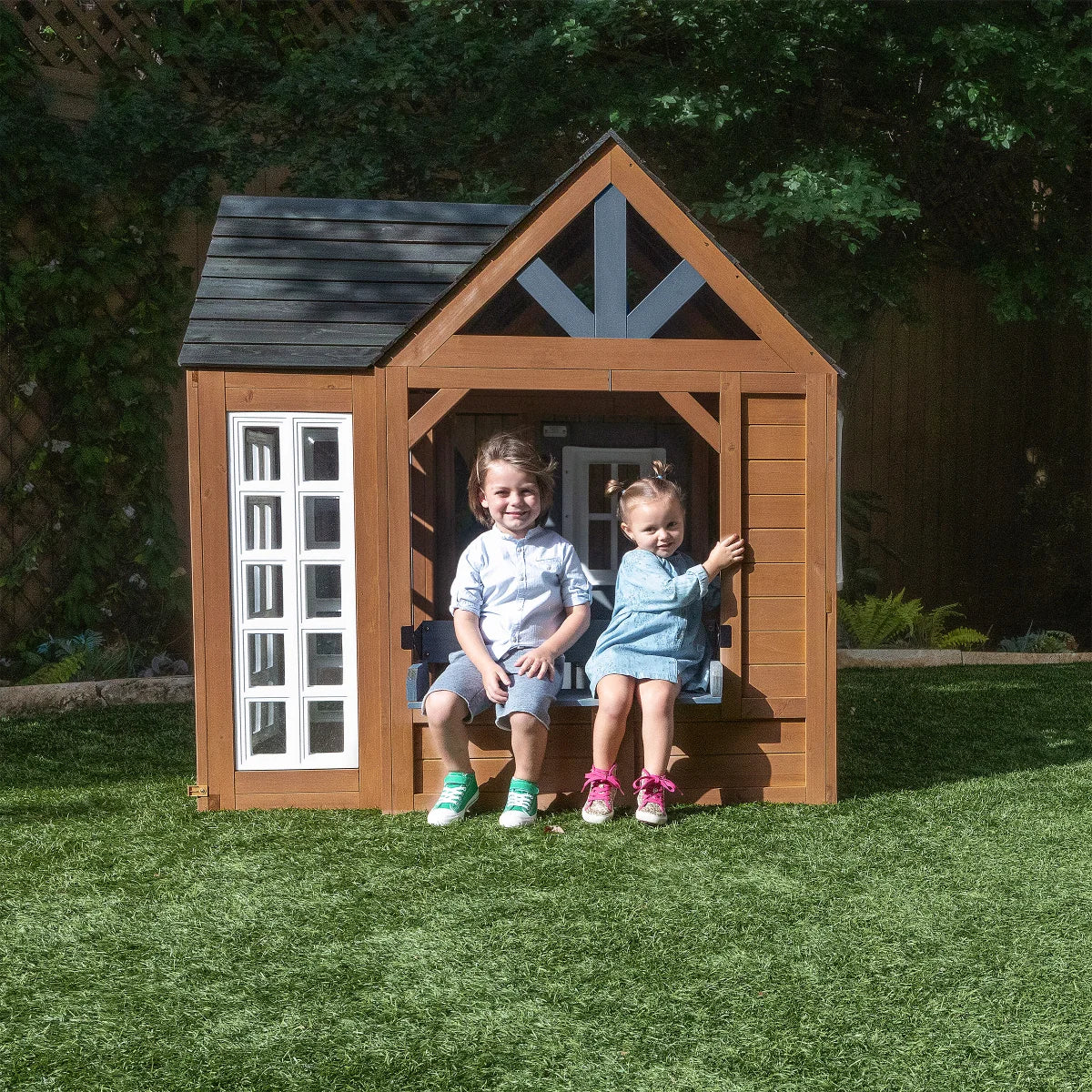 KidKraft Atrium Breeze Wooden Outdoor Playhouse with Sunroom & Play Kitchen