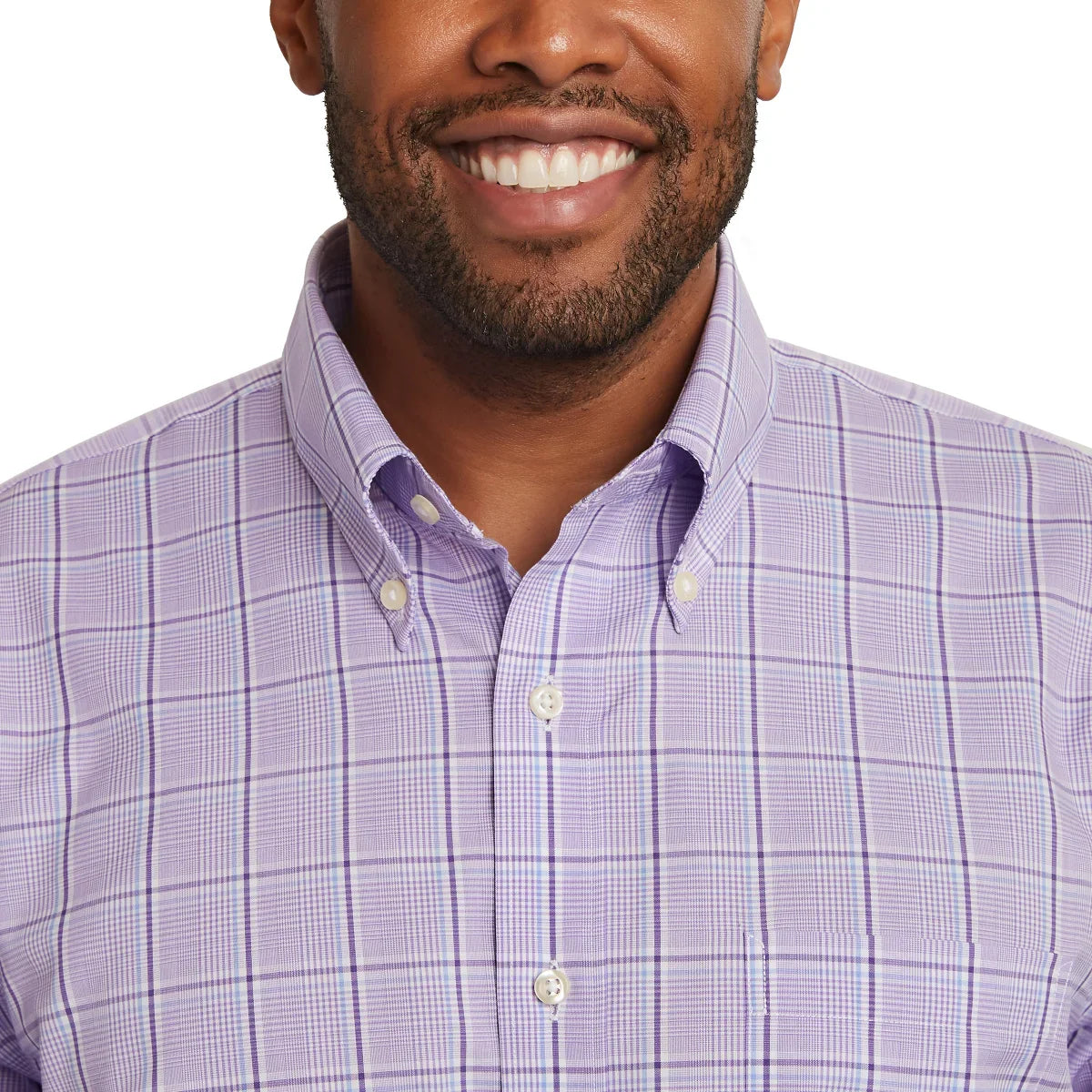 Kirkland Signature Men’s Traditional Fit Dress Shirt, Purple White Glen Plaid