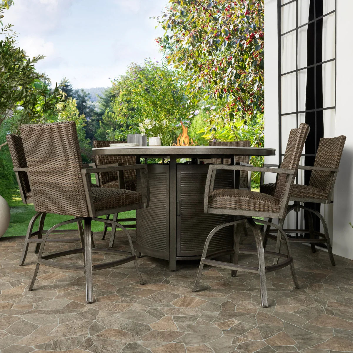 Agio Oakland 7-piece Fire Outdoor Dining Set