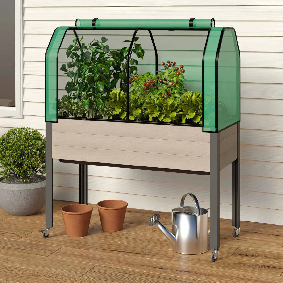 Self-Watering Elevated Spruce Planter with Greenhouse & Bug Cover