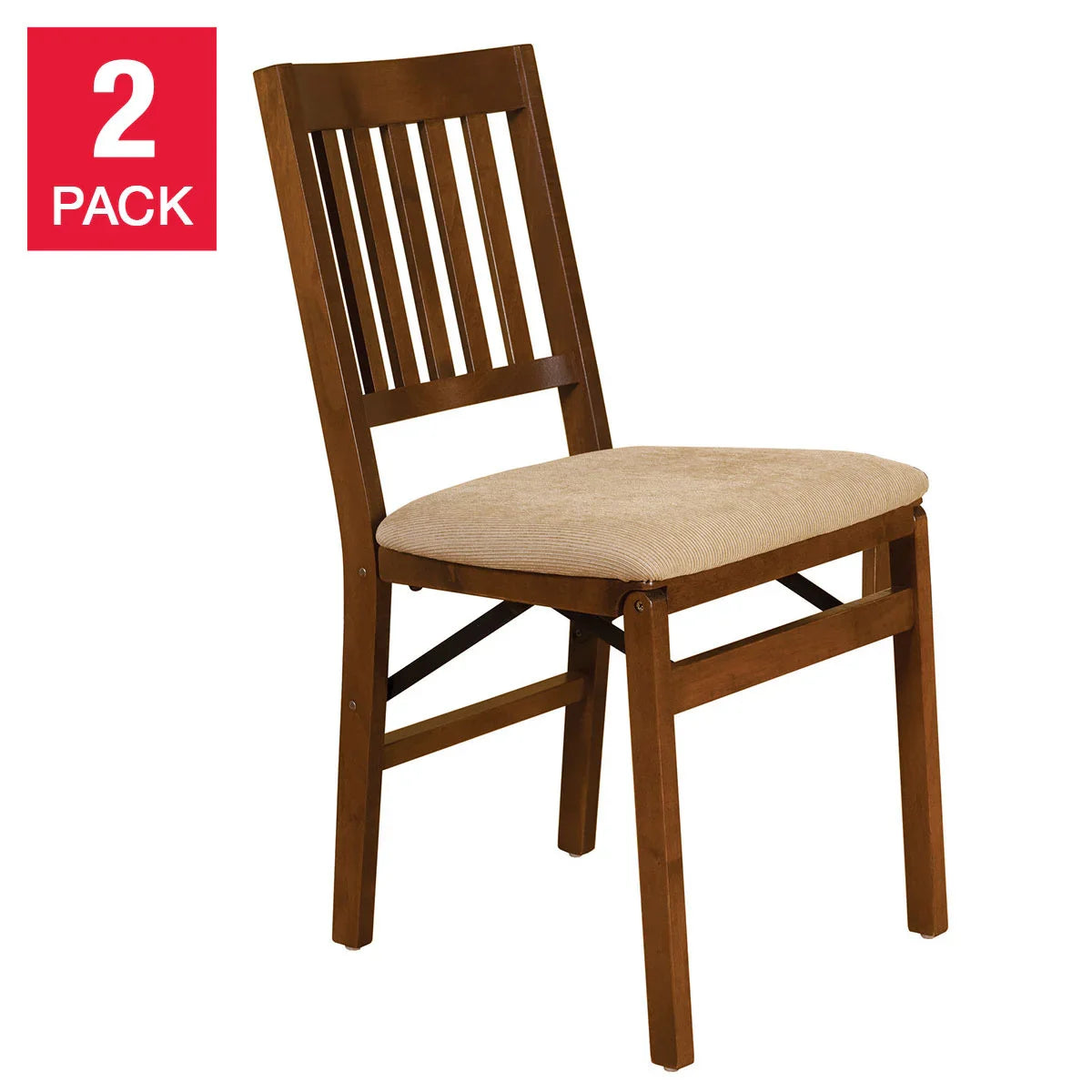 Stakmore Wood Upholstered Folding Chair, 2-pack