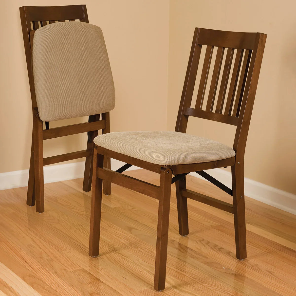 Stakmore Wood Upholstered Folding Chair, 2-pack