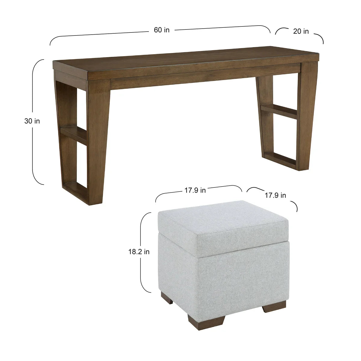 Elena Sofa Table & Two Ottomans
