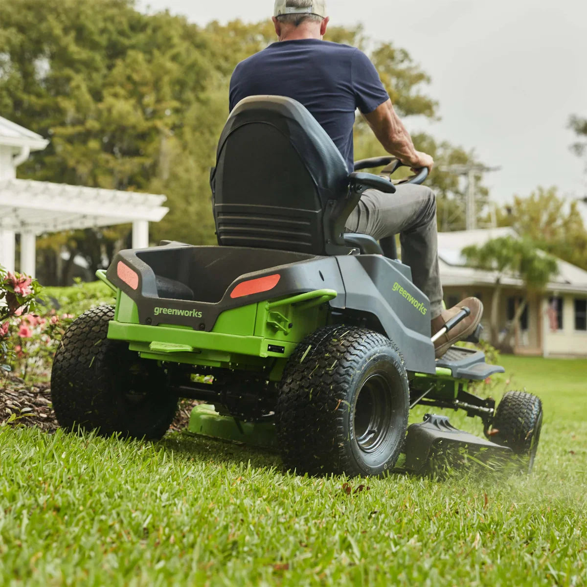 Greenworks 80V 42" Ride-on Tractor Mower w/ (6) 8Ah Batteries, 1.5kW Charger, and Bagger