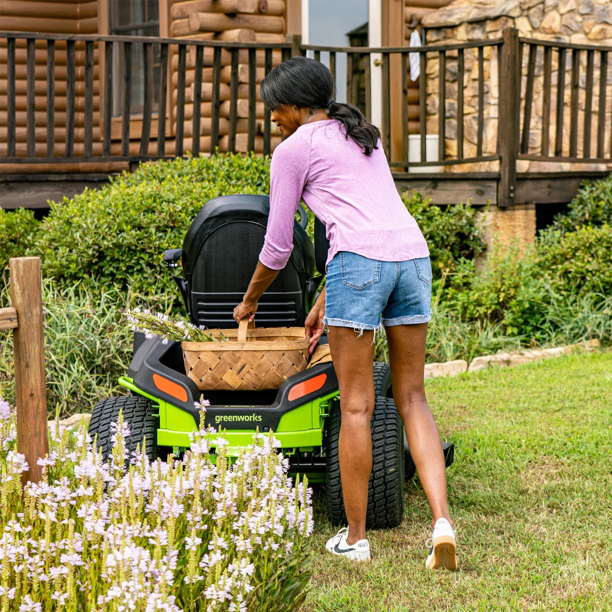 Greenworks 80V 42" Ride-on Tractor Mower w/ (6) 8Ah Batteries, 1.5kW Charger, and Bagger