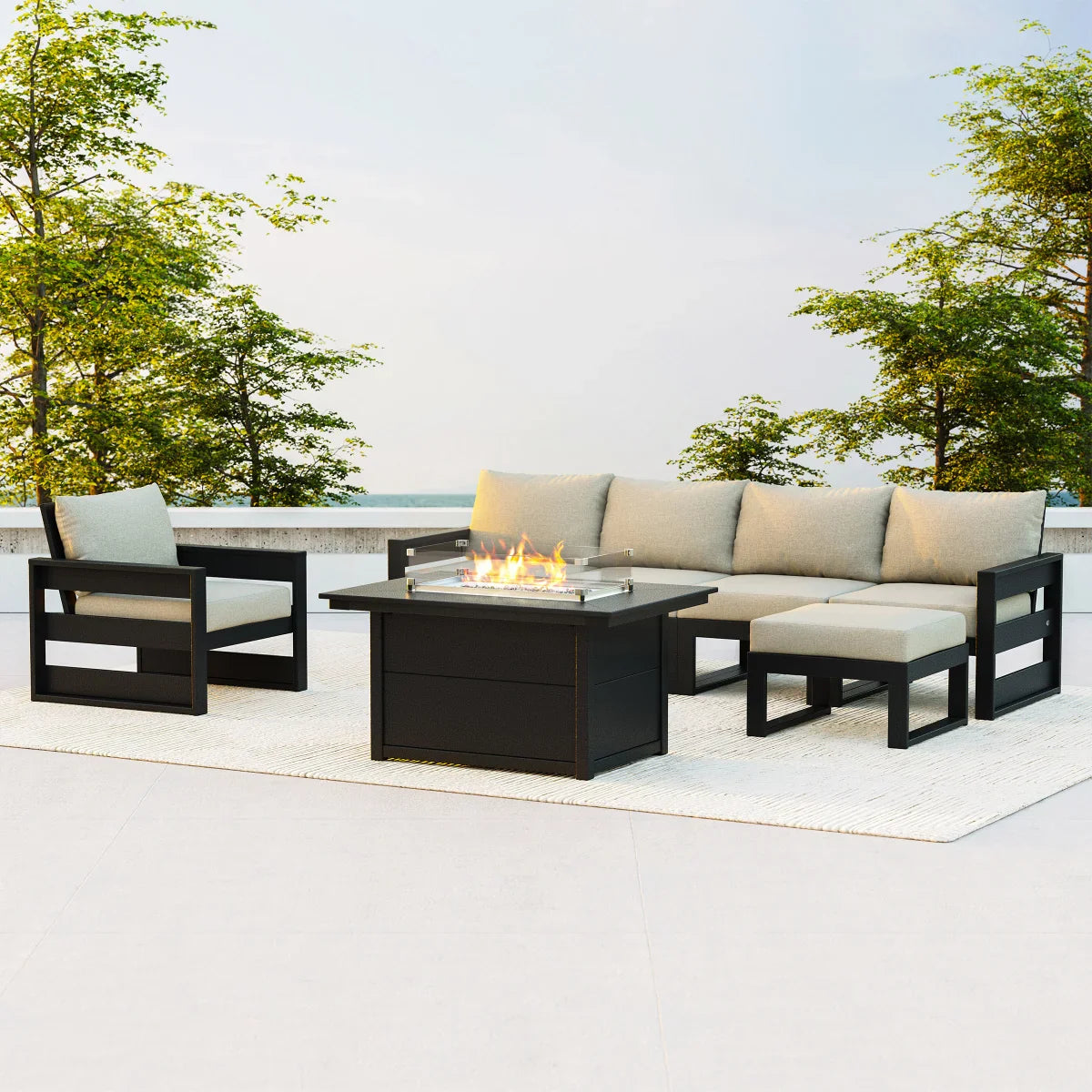 POLYWOOD Westport 7-Piece Modular Fire Outdoor Seating Set