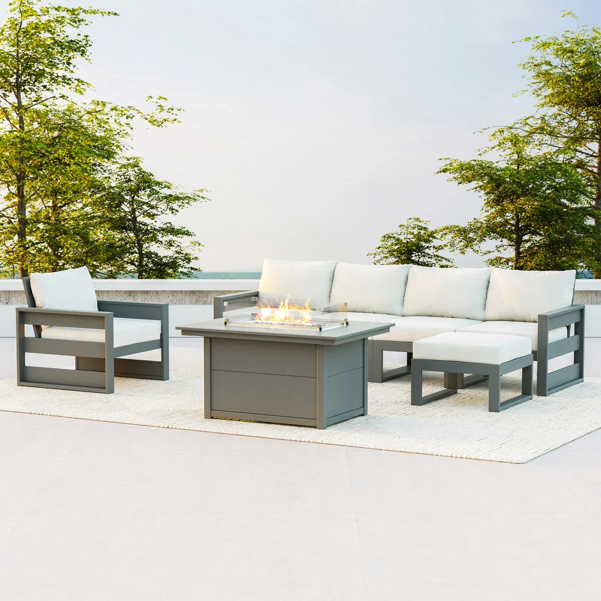 POLYWOOD Westport 7-Piece Modular Fire Outdoor Seating Set