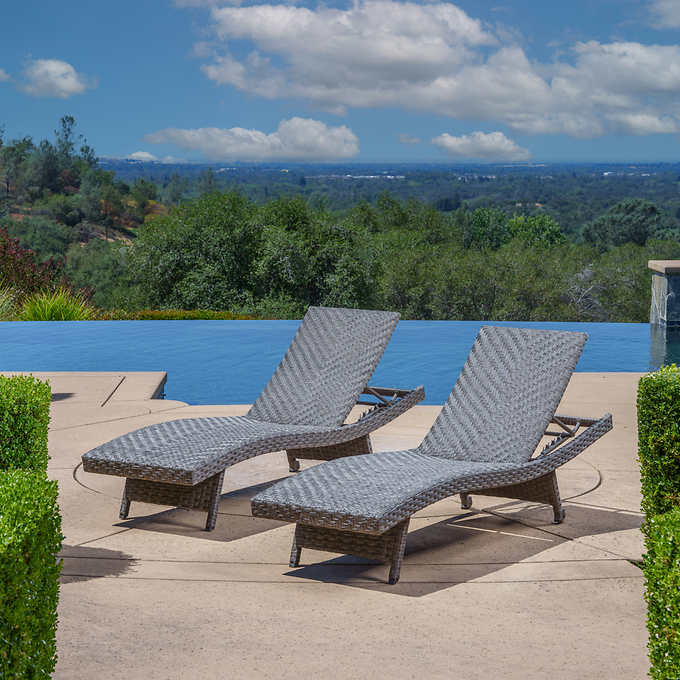 Seagrass Woven Chaise Lounge with Wheels, 2-pack
