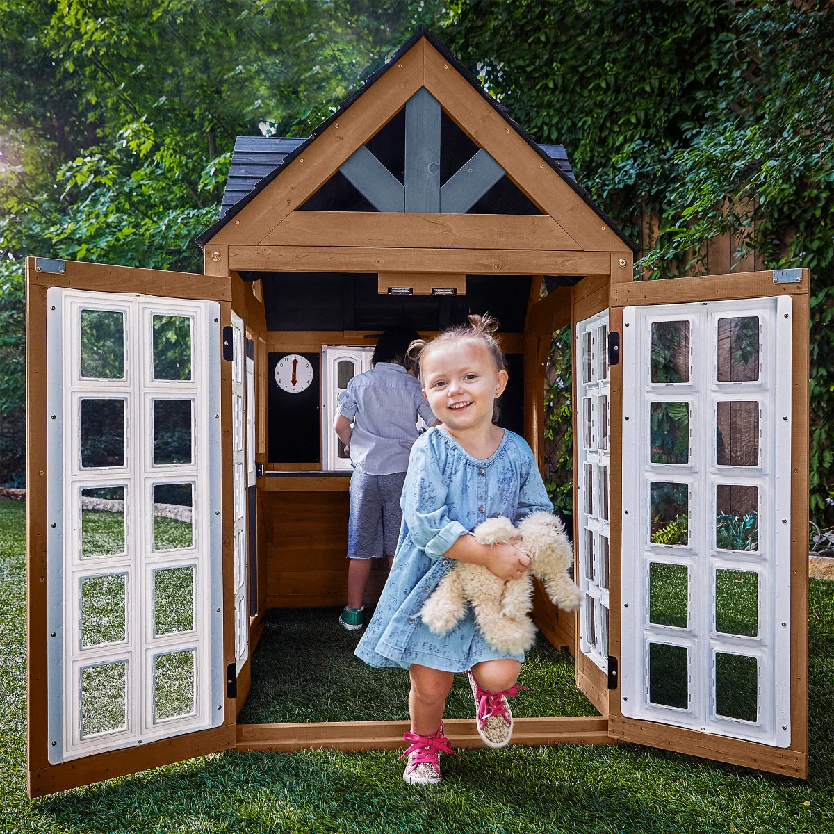 KidKraft Atrium Breeze Wooden Outdoor Playhouse with Sunroom & Play Kitchen