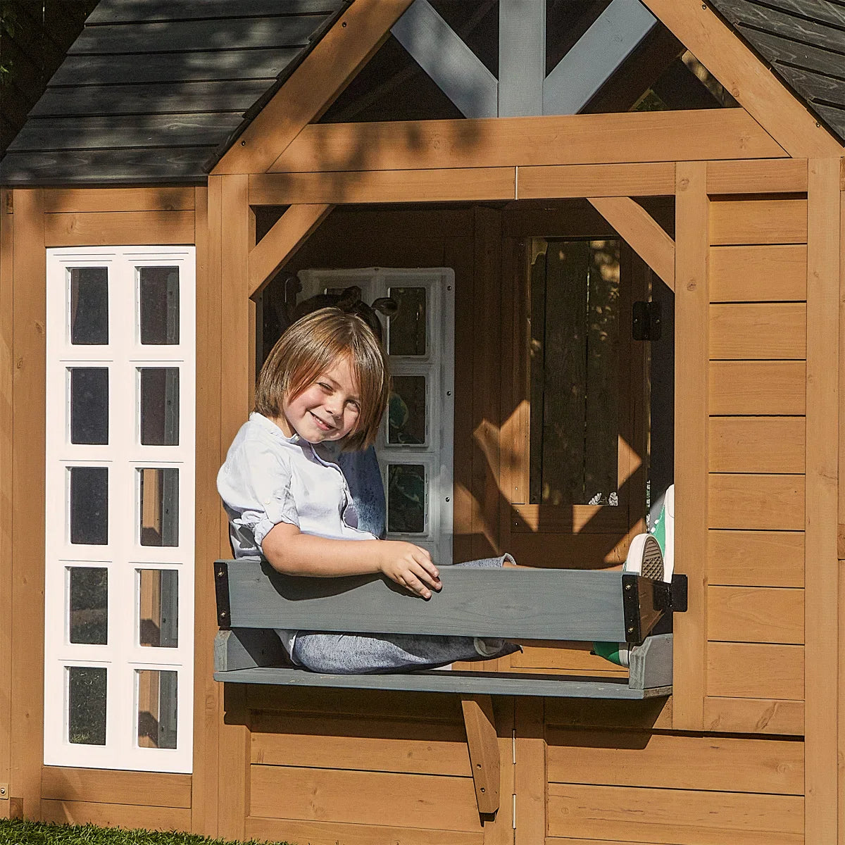 KidKraft Atrium Breeze Wooden Outdoor Playhouse with Sunroom & Play Kitchen