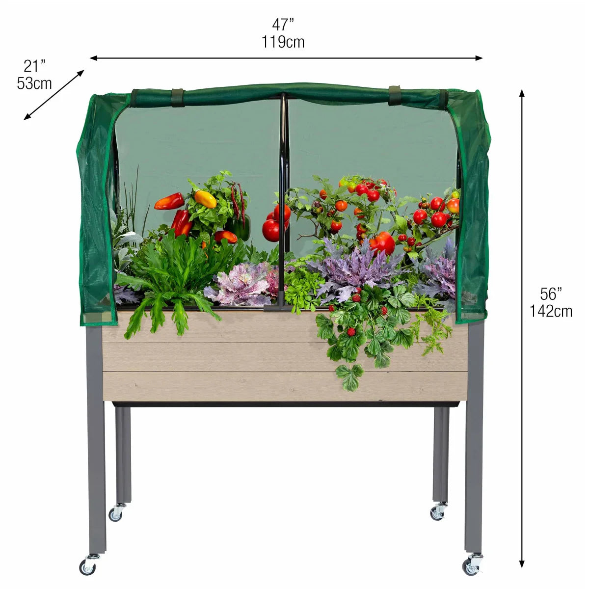 Self-Watering Elevated Spruce Planter with Greenhouse & Bug Cover