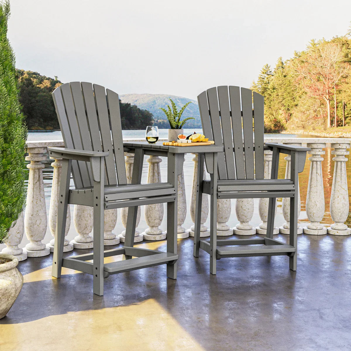 Polywood Portside 3-piece Shellback Counter Chair Set with Connecting Table