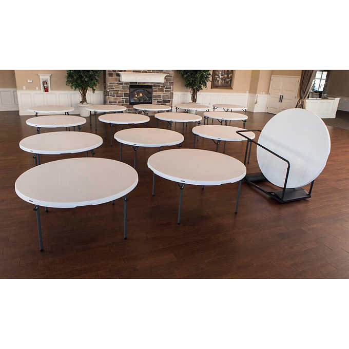 Lifetime 60" Round Table White or Beige, with Cart, 15-pack