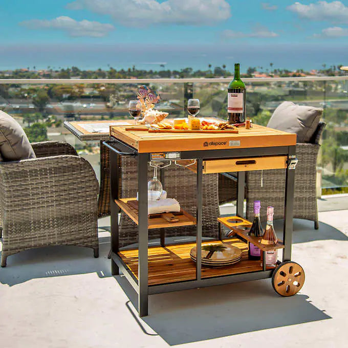 Allspace Acacia Wood Extendable Serving Cart