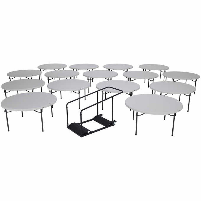 Lifetime 60" Round Table White or Beige, with Cart, 15-pack