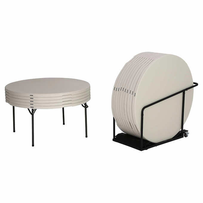 Lifetime 60" Round Table White or Beige, with Cart, 15-pack
