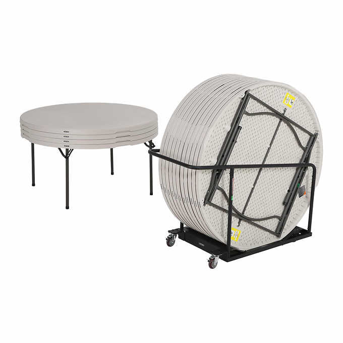 Lifetime 60" Round Table White or Beige, with Cart, 15-pack