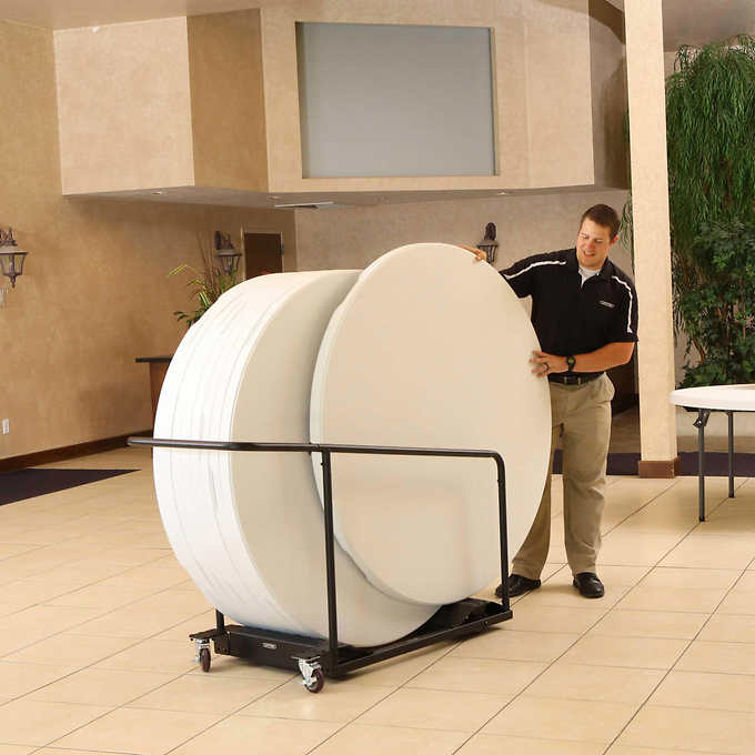 Lifetime 60" Round Table White or Beige, with Cart, 15-pack